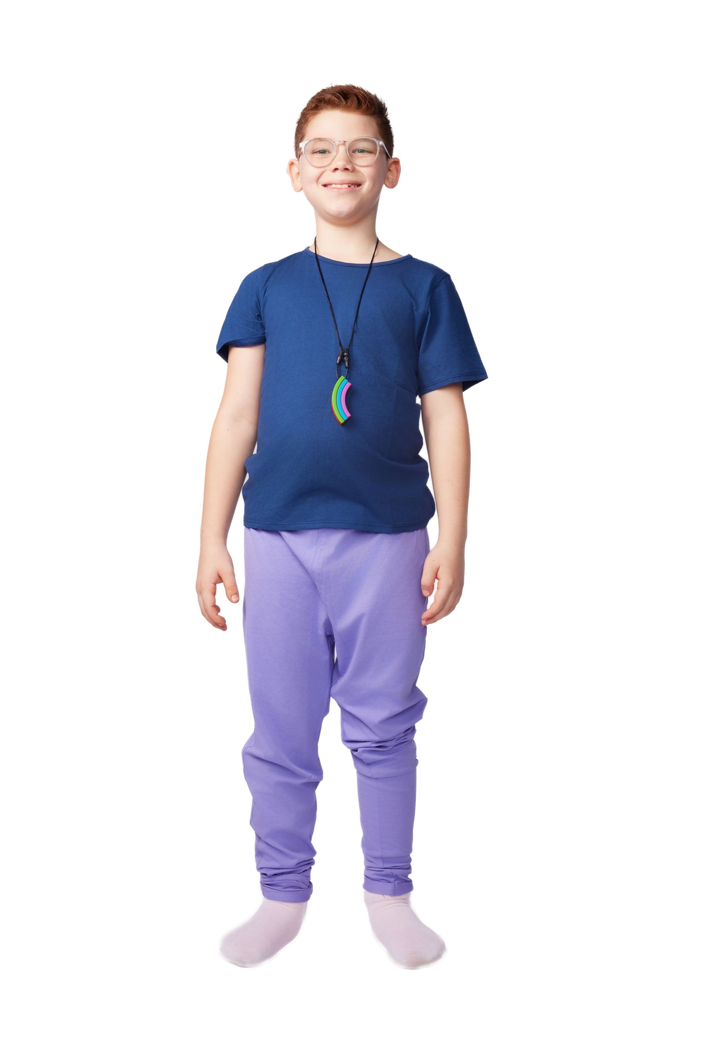 The Everday Sensory Friendly Navy Tee w Chewy Necklace- *actual chewy necklace design may vary, but color will match tee*