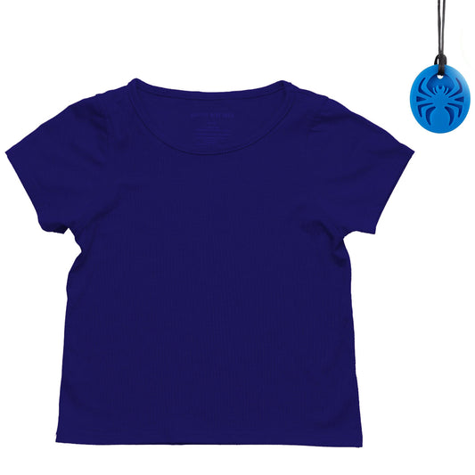 The Everday Sensory Friendly Navy Tee w Chewy Necklace- *actual chewy necklace design may vary, but color will match tee*