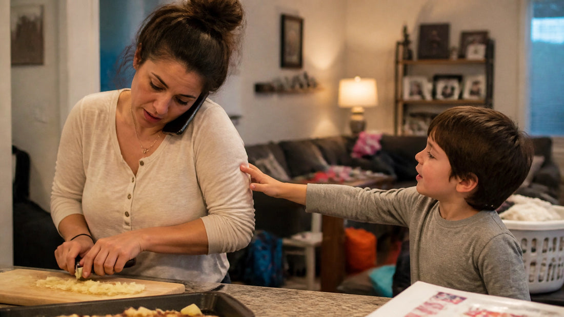 overwhelmed mom and child during a chaotic sensory parenting moment