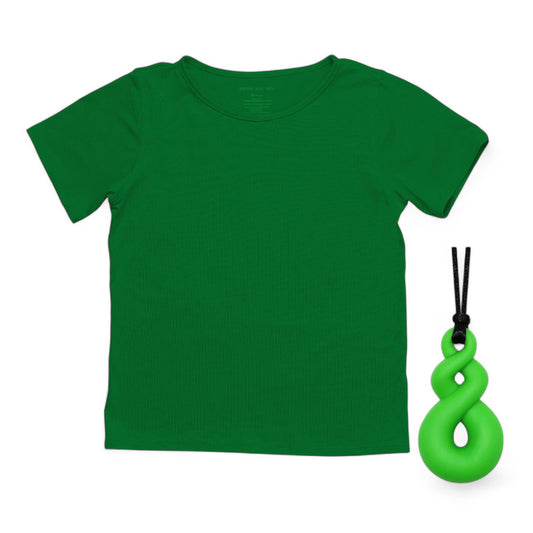 The Everday Sensory Friendly Green Tee w Chewy Necklace Bundle