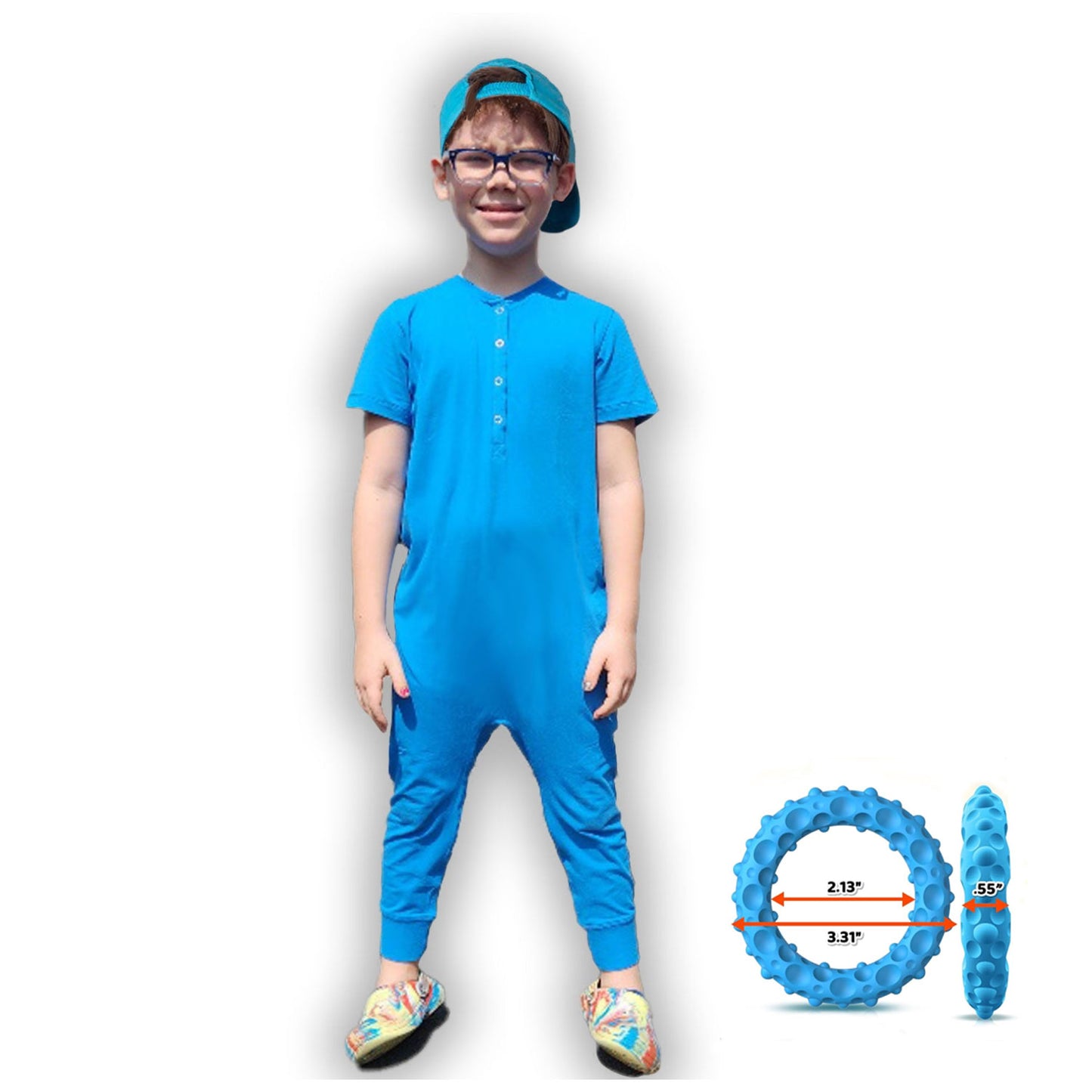 Ultimate Comfort Playsuit w Chewy Sensory Bracelet- BRIGHT BLUE