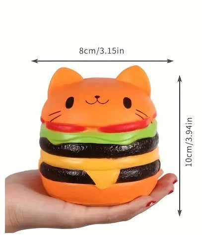 Squishy Cat Burger™ – Soft Stress Relief Toy | Slow Rising Fidget | Cute Cat & Hamburger Design for Kids