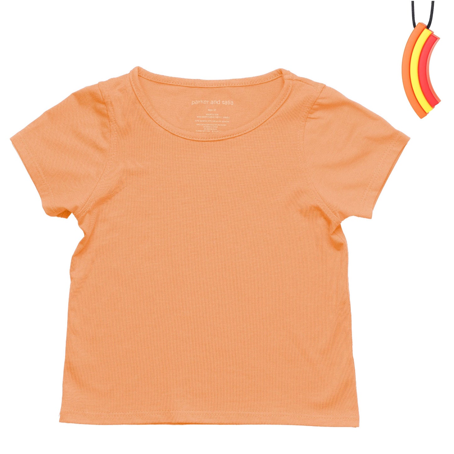 The Everday Sensory Friendly Tee w Chewy Necklace-CORAL