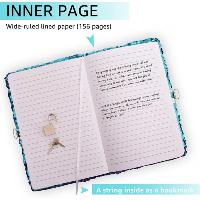 Sparkle & Flip™ Butterfly Sequin Notebook Set – 5pcs Blue Theme Diary with Lock, Pencil Case, Keychain, Beaded Bracelet & Jumbo Pen | Fidget-Friendly & Focus Boosting