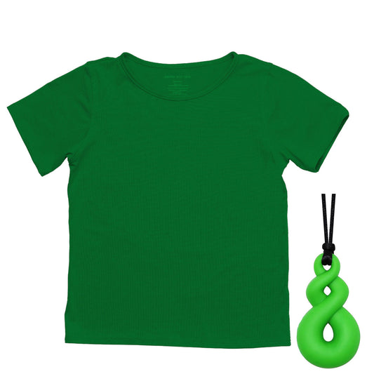 The Everday Sensory Friendly Tee w Chewy Necklace Bundle- BRIGHT GREEN