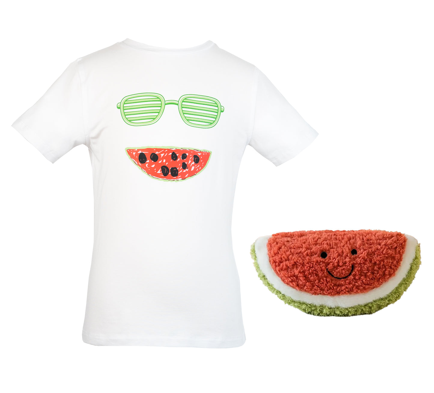 The Parker Tee with limited edition watermelon stuffie