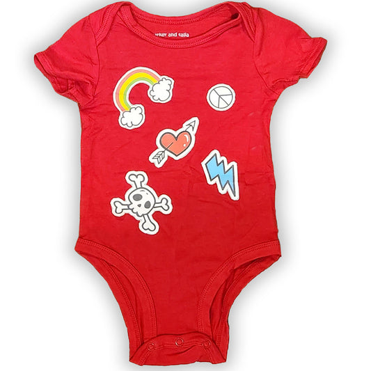 The Everyday Graphic Baby Onesie: Red Rock Star Patches