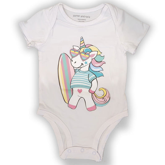 The Everyday Graphic Baby Onesie: Surfing Unicorn